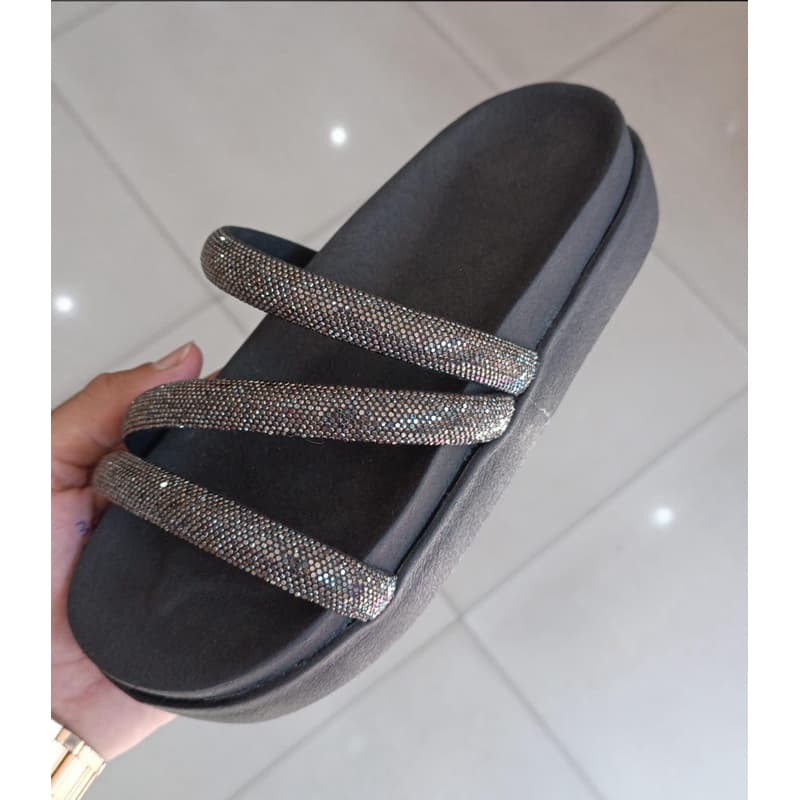 Papete Birken feminina com Brilho Sandália Rasteirinha com  Glitter