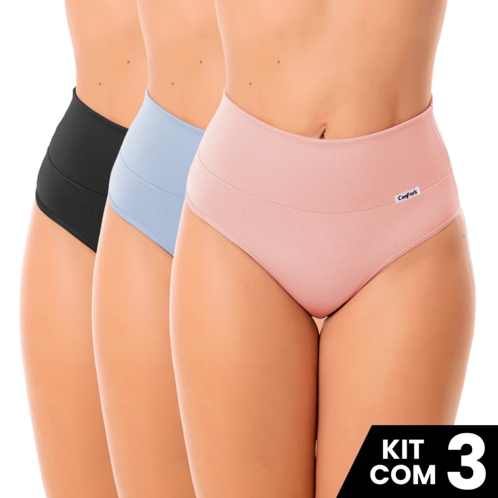 Kit 3 Calcinhas Cós Alto Cintura Alta Ajuste Perfeito Modela o Corpo Pós Parto Gestante