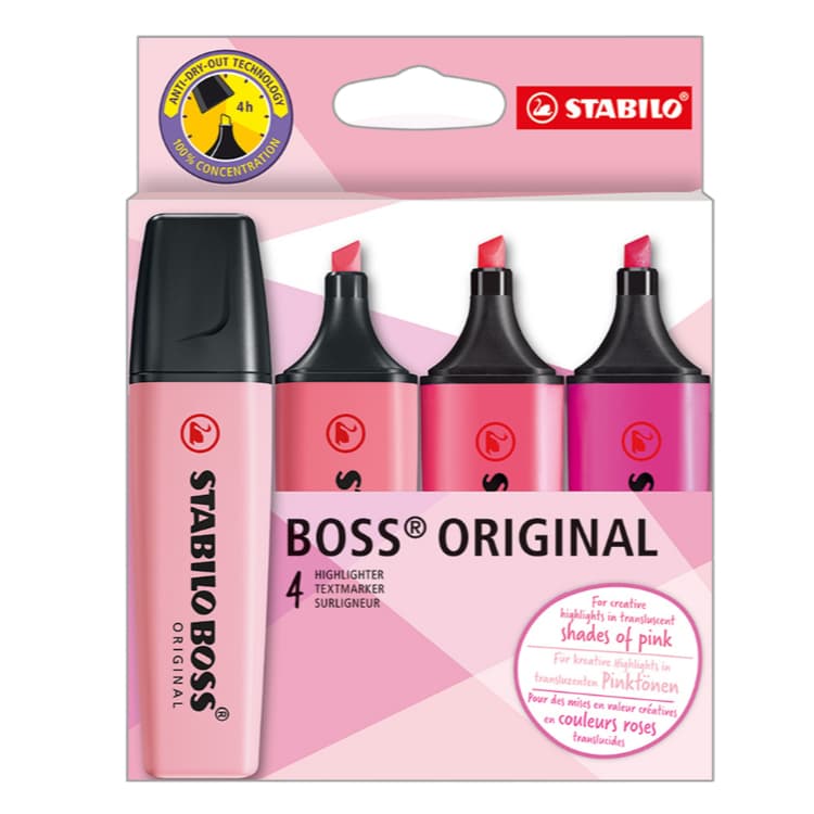 Marca-Texto BOSS Stabilo – Shades of Pink – 70/4-6-1 – Estojo 4 UN