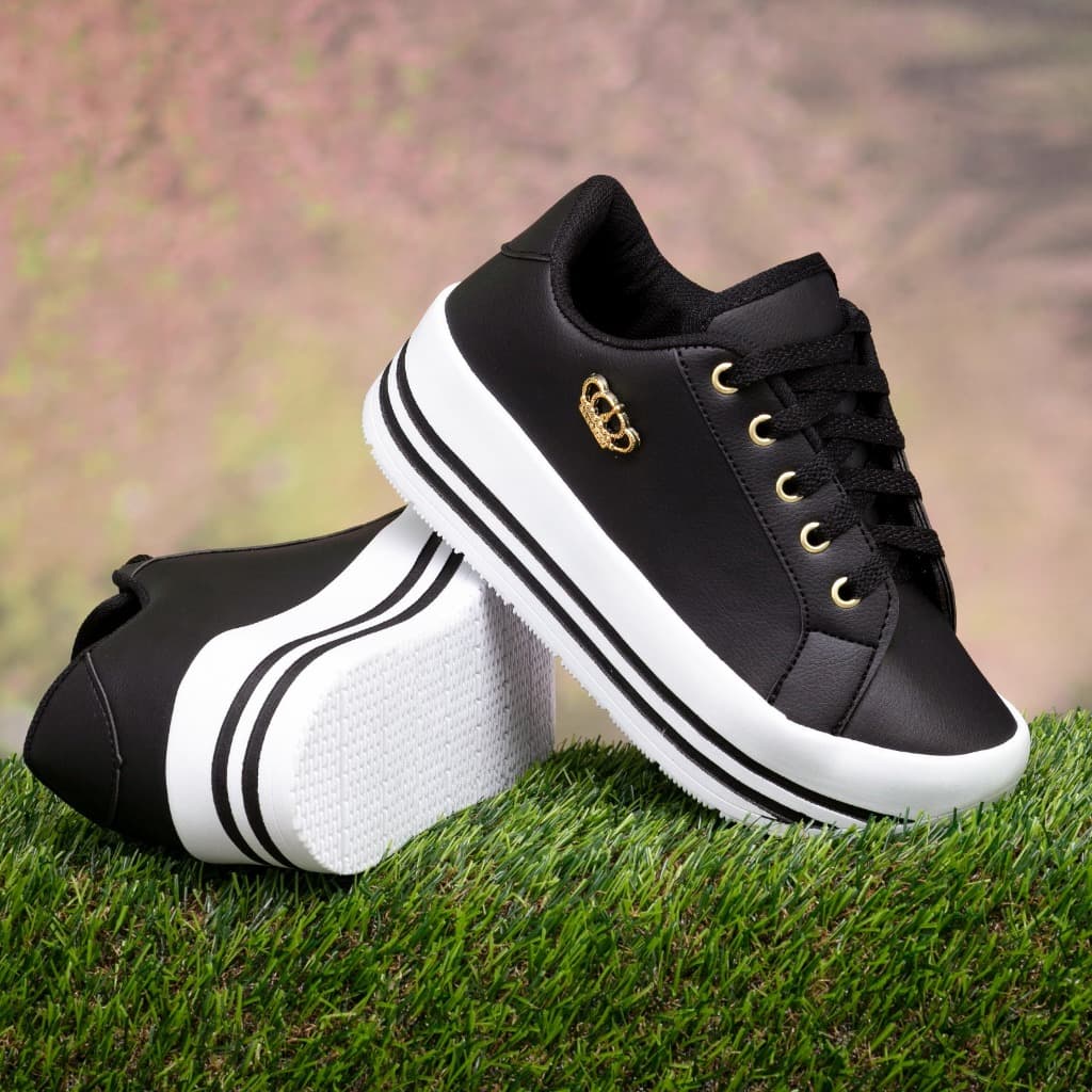 Tênis Branco Feminino Alto Sapato Estiloso Plataforma Casual Tenis Preto Confortável Esporte Fino