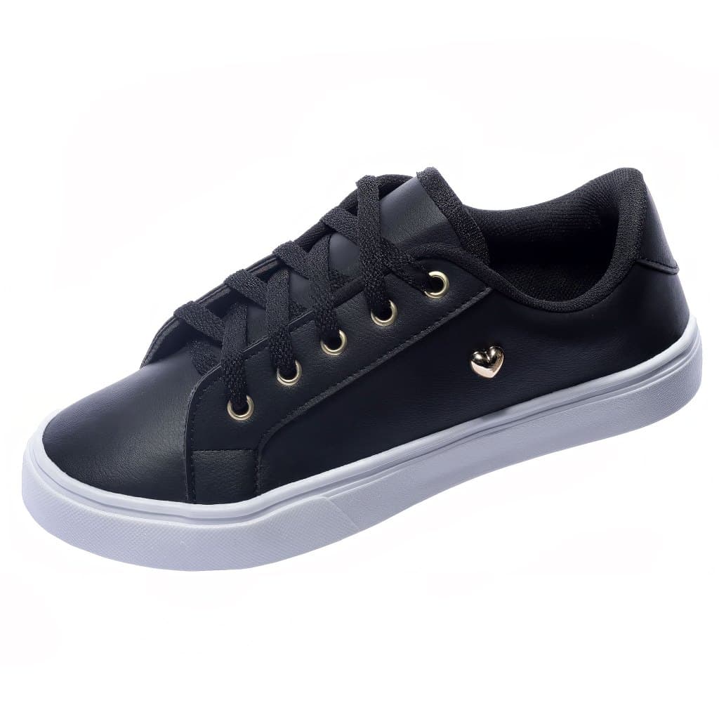 Tenis Feminino Preto Branco Rosê Casual Sola Reta Macio Confortável Blogueira