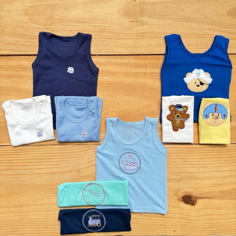 Kit 9 Regatas Bebê Masculino 100% Algodão Bordadas e Confortáveis