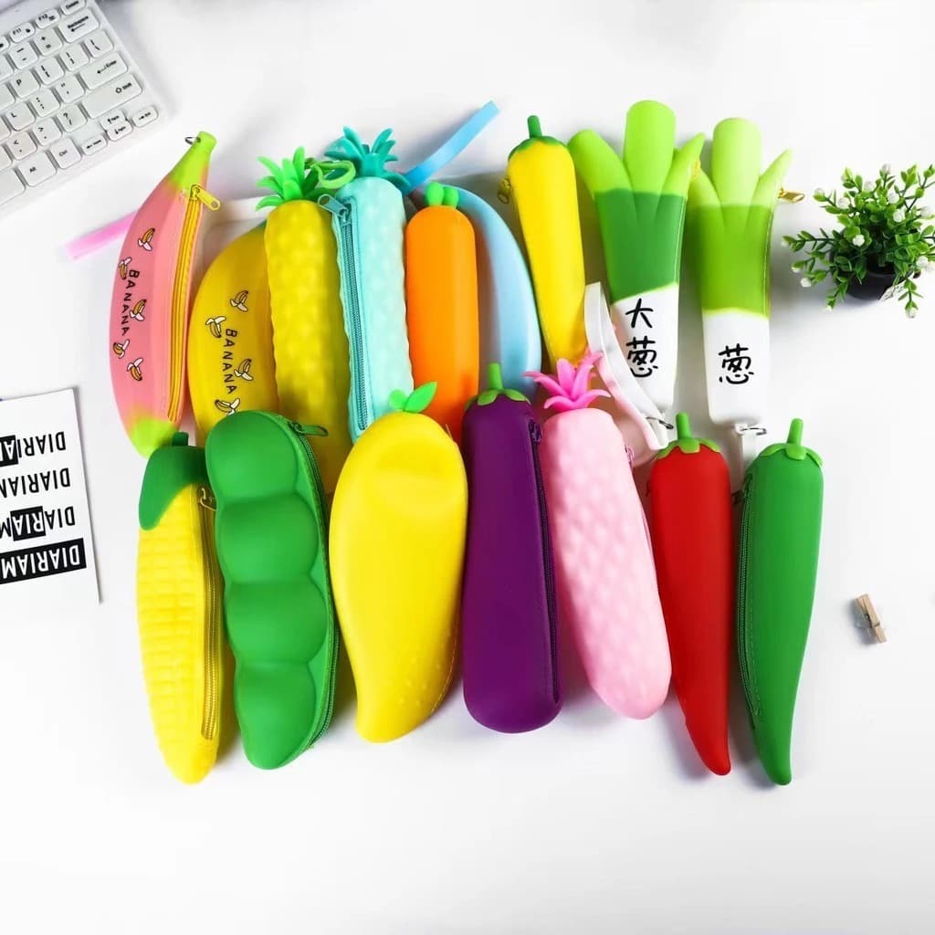 Estojo Escolar De Silicone Frutas/Legumes Bonito Estudante Armazenamento organização Papelaria Caneta Lapis Escritorio