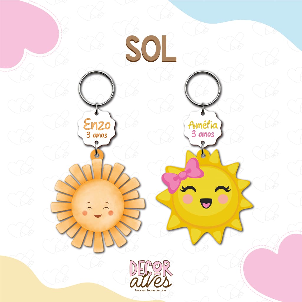 Sunshine / Sol - Chaveiro Personalizado MDF brilhoso Lembrancinha infantil