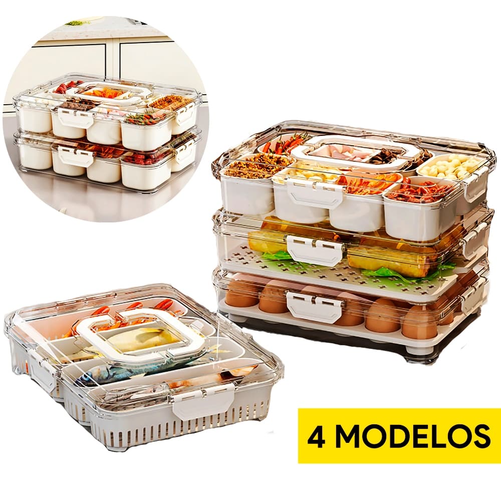 Organizador de Geladeira Multiuso Cesto Com Tampa Cozinha Alimentos Verduras e Vegetais Hermético