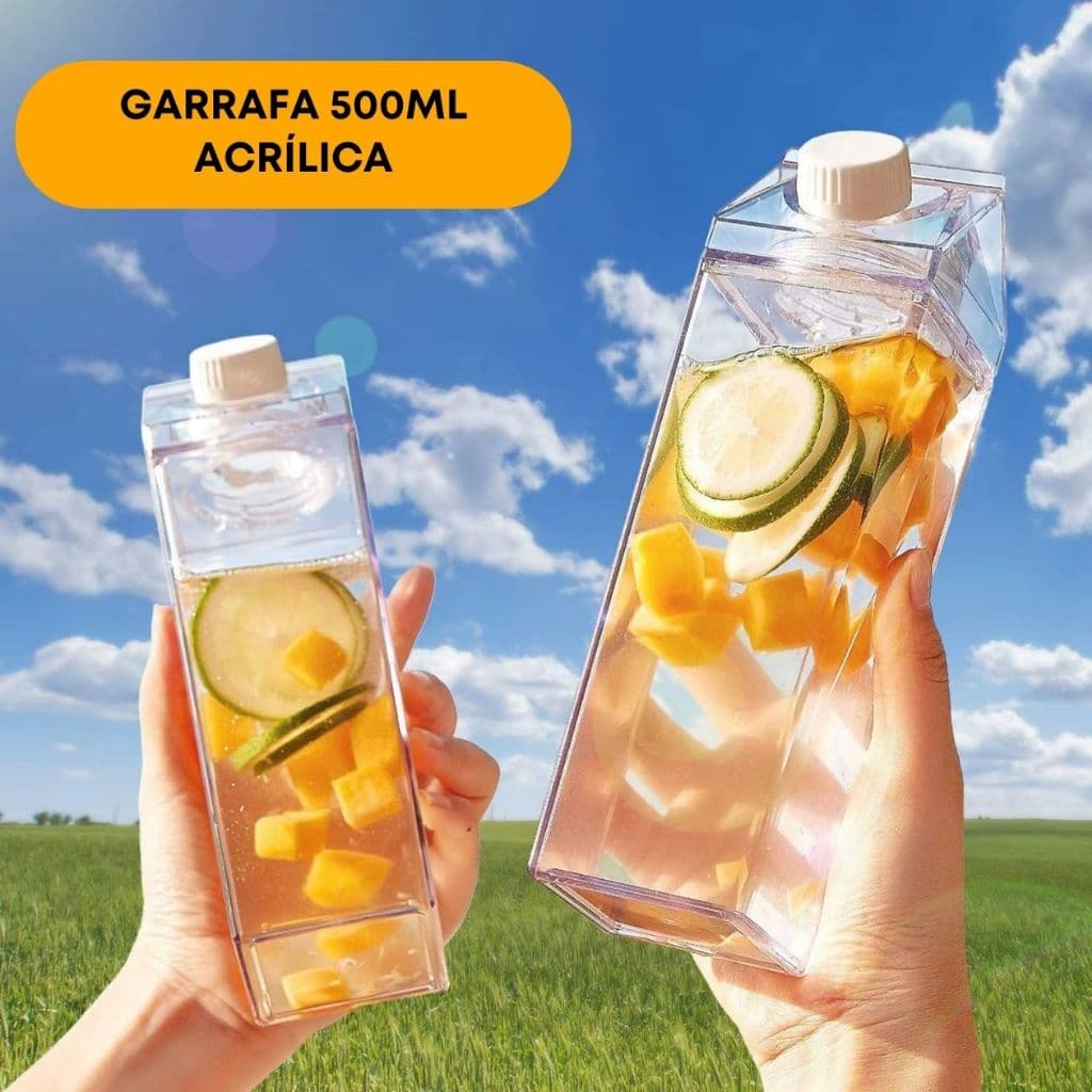 Garrafa Caixa de Leite Sucos Água Chá de Acrílico 500ml para Organização de Geladeira Praticidade para Festas e Eventos