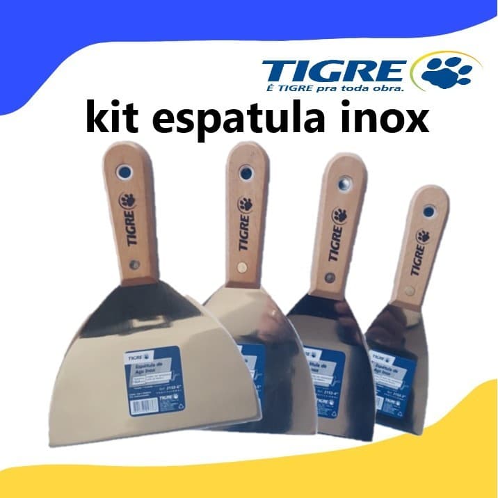 KIT ESPATULAS DE AÇO INOX TIGRE  4 UNIDADES OU 6 UNIDADES. em estoque.