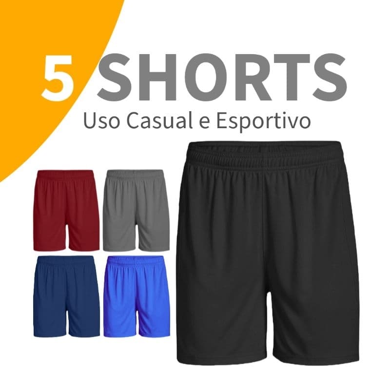 Kit com 5 shorts masculinos para lazer academia futebol atividade física treino caminhada praia
