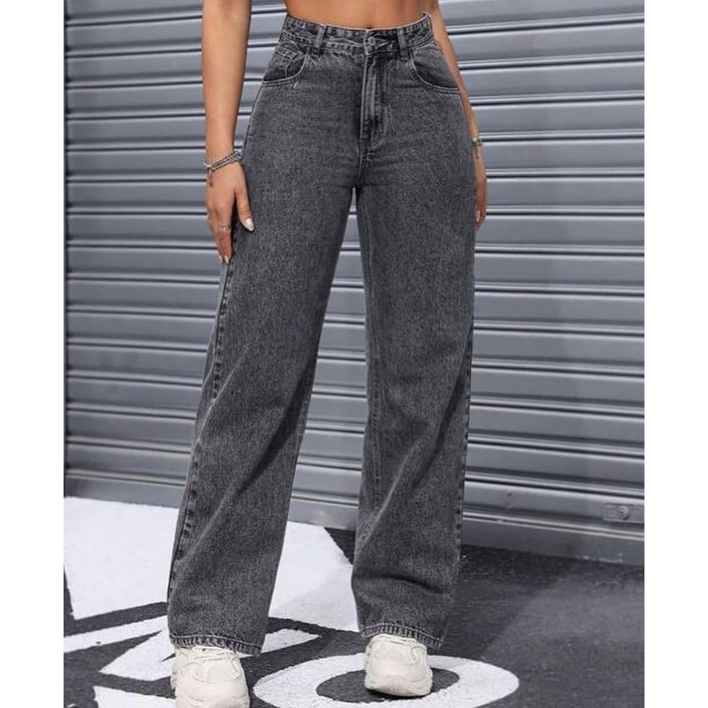 calça Jeans wide leg grafite feminina empina bumbum de alta qualidade Cintura Alta confortavel