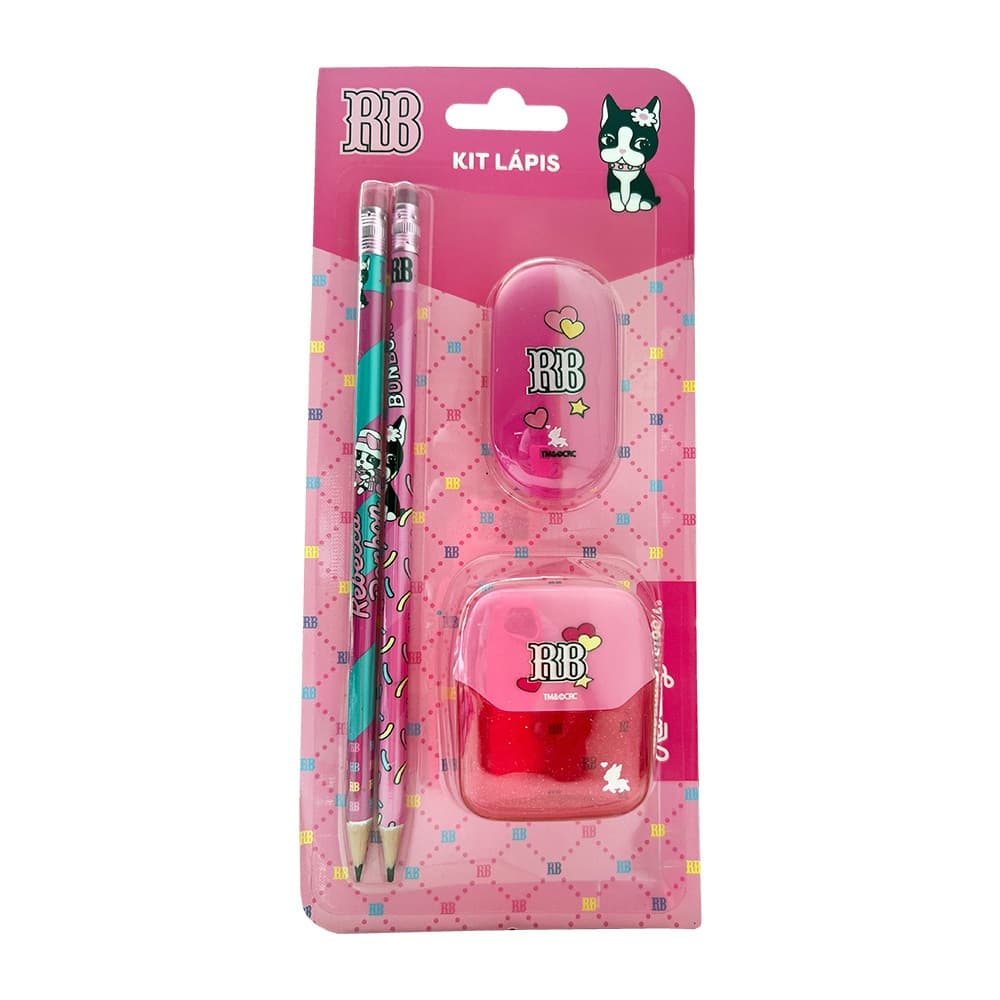 Kit Lápis Rebecca Bonbon - Lápis, Apontador e Borracha RB