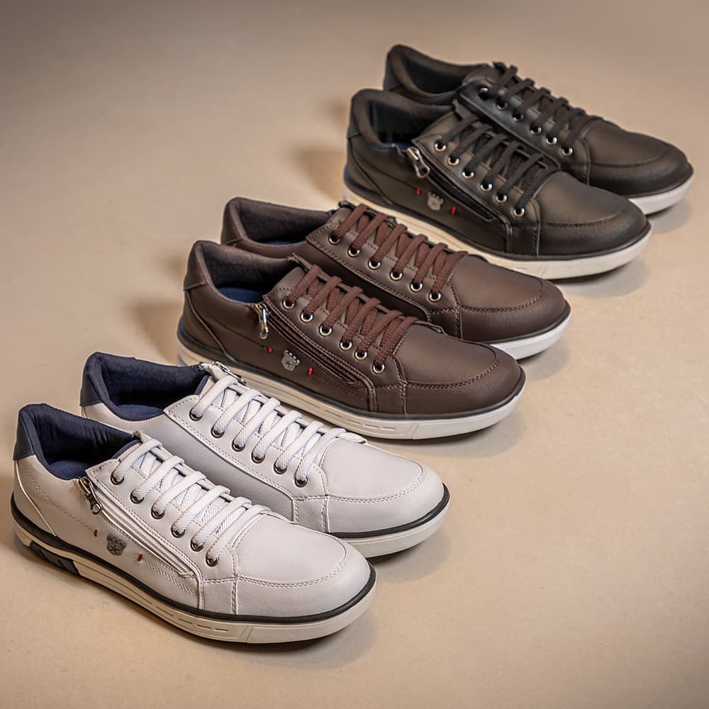 Kit 3 Pares Sapatênis Masculino Calce Facil Versales Tamanho Especial 189 Branco Marrom Preto Azul