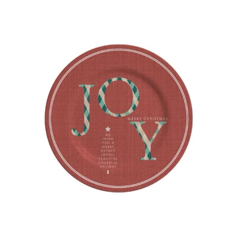 Prato Raso e Sobremesa Joy Natalino Natal Xadrez Vermelho Em Ceâmica Alleanza