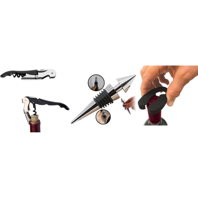 Kit Tampa Rolha + Cortador De Lacre + Saca Rolhas para vinho