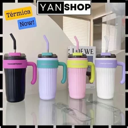 Caneca Copo Térmico 860ml Aço Inox Com Tampa com Canudo E Alça para carro