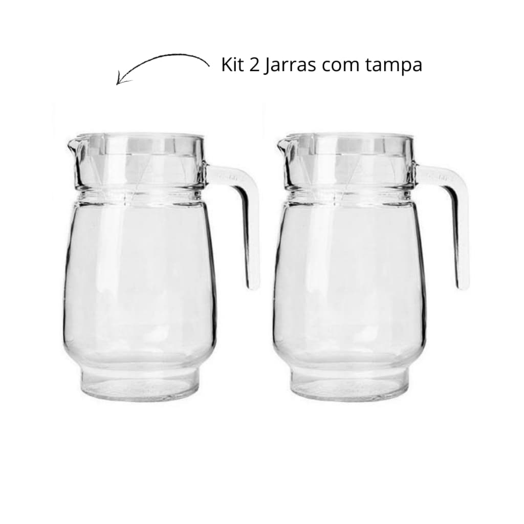 KIT 2 JARRAS DE VIDRO COM TAMPA PARA SUCO AGUA CHA 1,8 LITROS