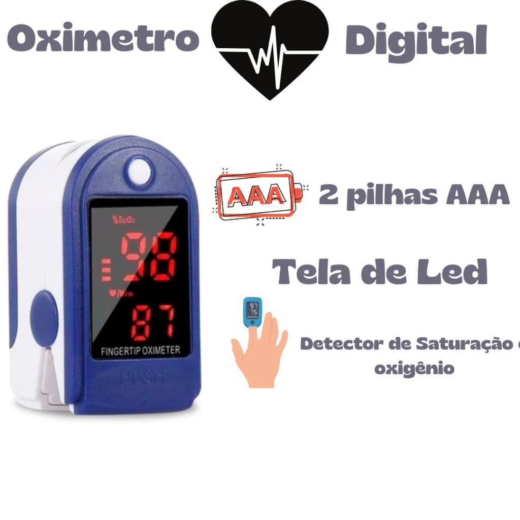 Oxímetro de Dedo e Pulso Digital Monitor de Frequência Batimento Cardíaco