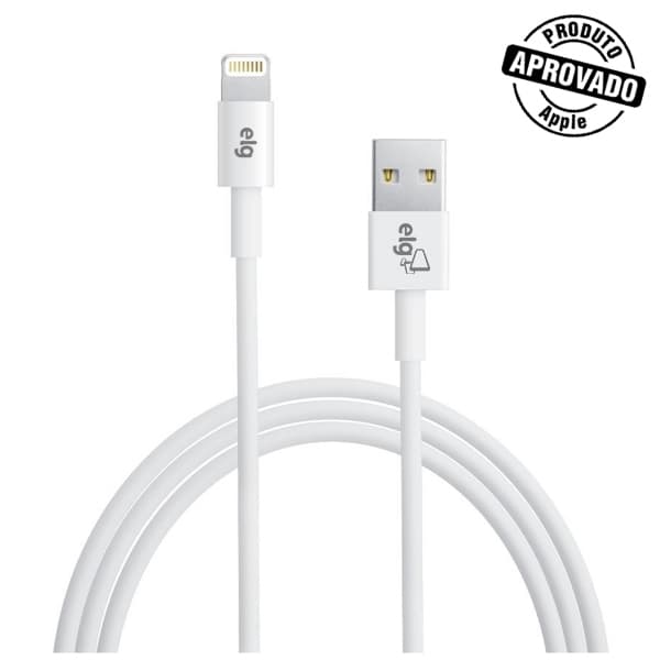 Cabo Lightning, Sincronização e Recarga 12W 2.4A, Certificação Apple MFi, 1 metro, Branco, C810, ELG