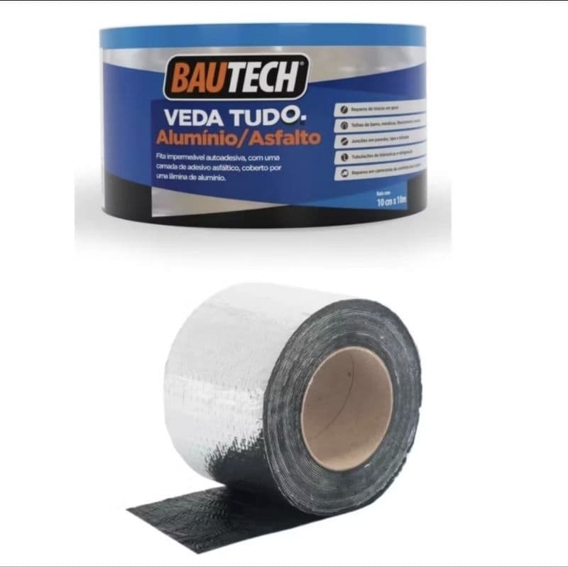 TAPA GOTEIRA  FITA ASFÁLTICA Auto Adesiva Aluminizada Metalizada Impermeável reparo TELHAS LAJES BAÚ CAMINHÃO .