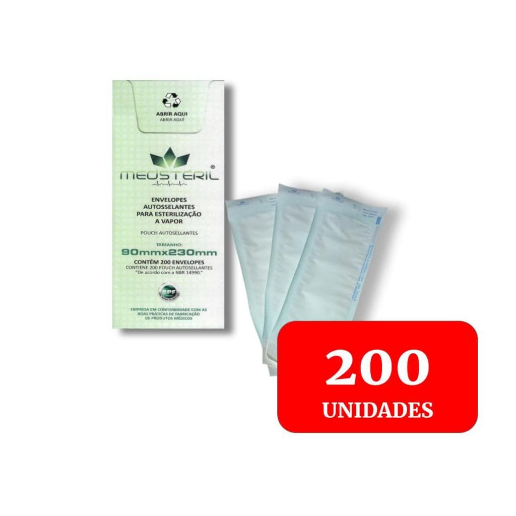 Envelope Esterilização Autoclave 9x23cm c/200 Autosselante Dentista Podologia Alicate Manicure