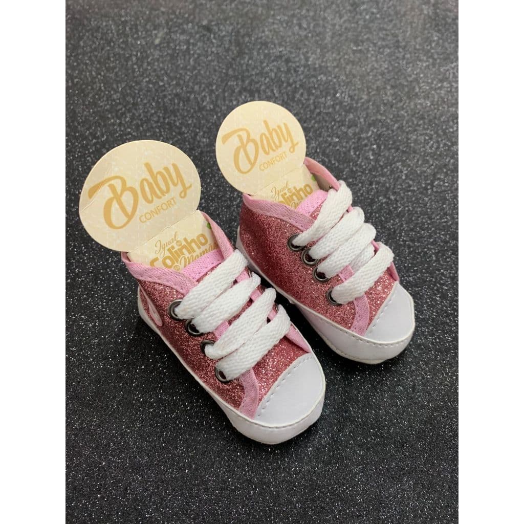Sapatinho de bebê recém nascido - Tênis Glitter Rosa Feminino