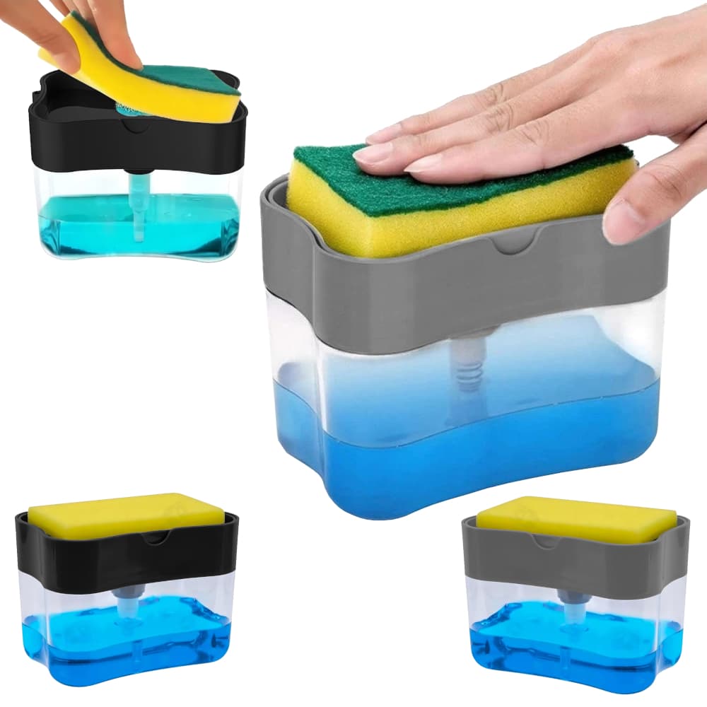 Dispenser Porta Detergente e Esponja Dispensador Sabão Líquido Suporte Para Bucha Pia Cozinha