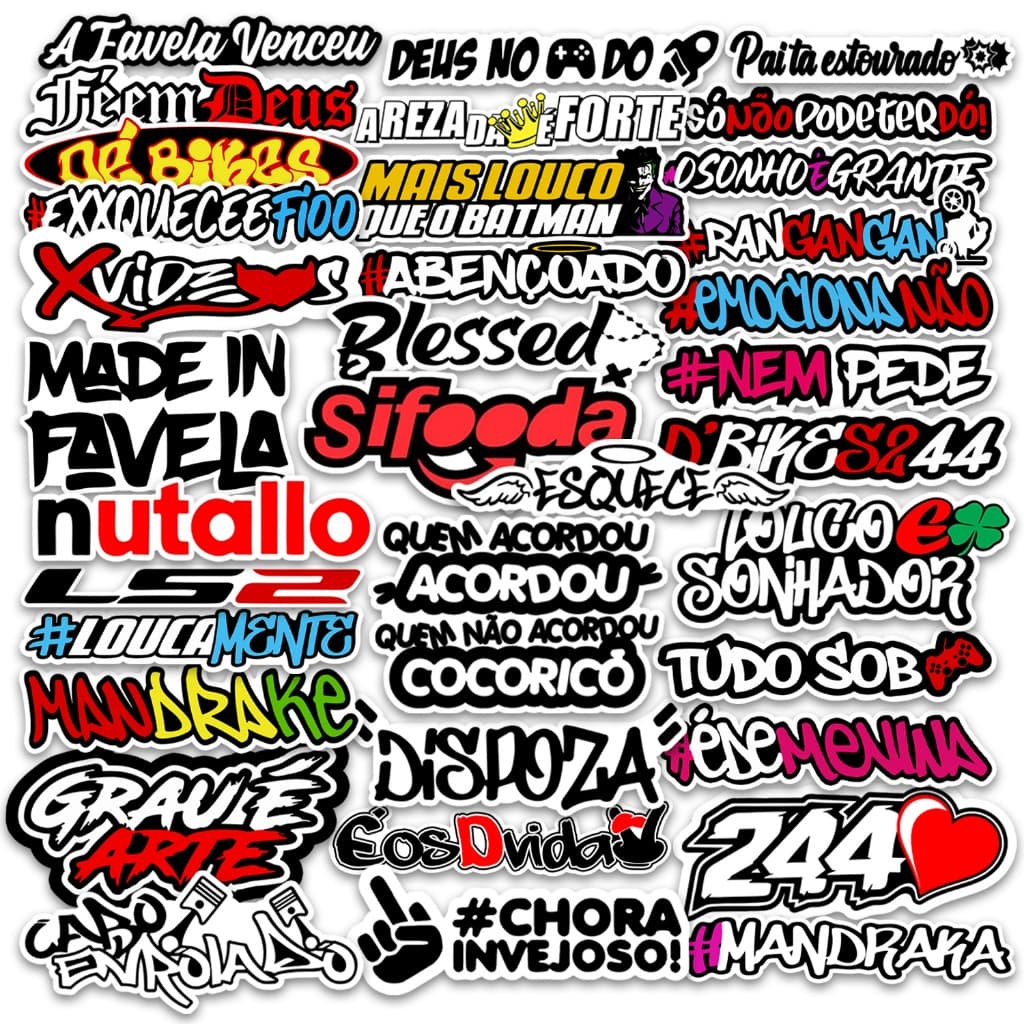 Super Kit 50 Adesivos Frases Carro Moto Bike Bag Caderno Notebook Sticker Cartela