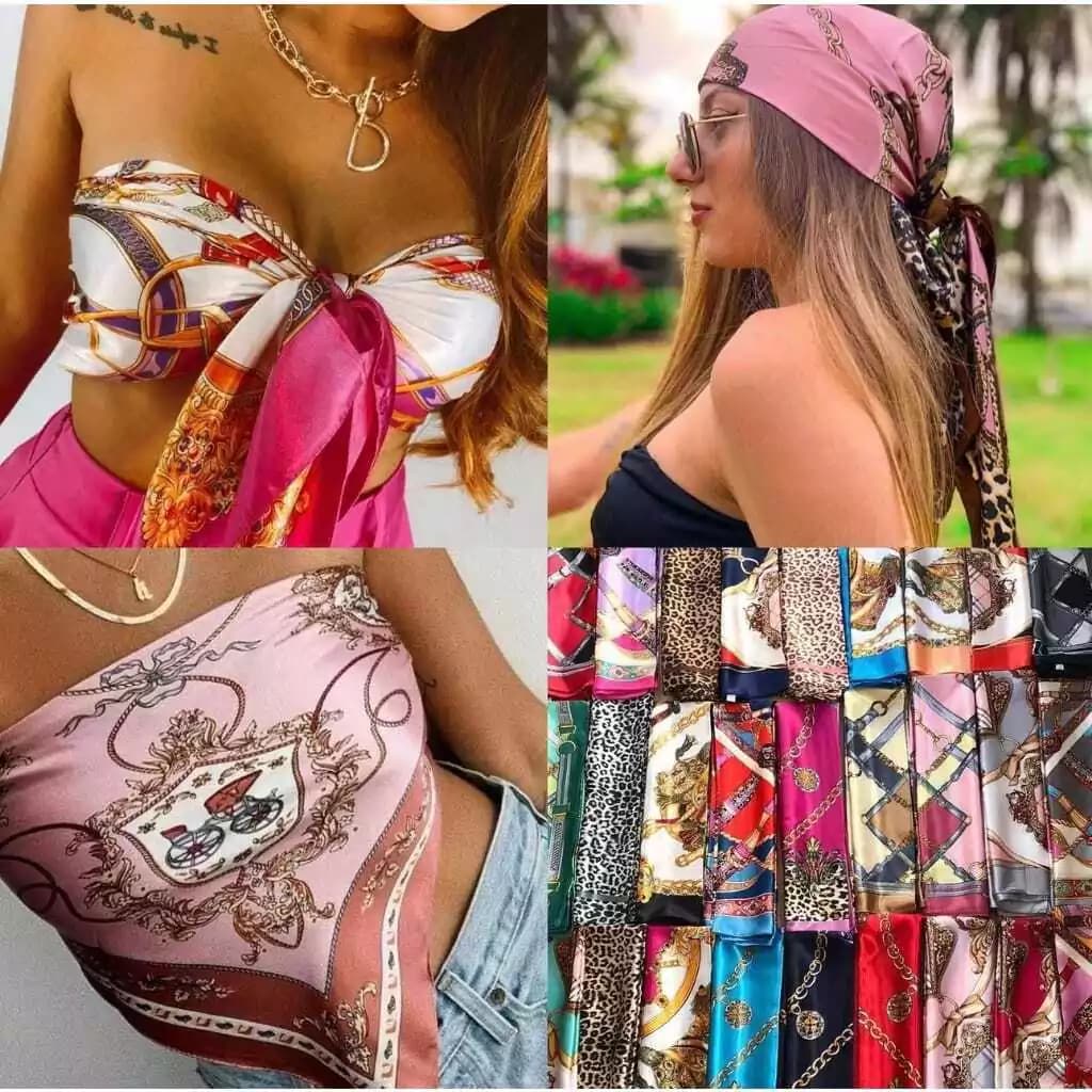Lenço Cetim Cabeça Pescoço de Seda Super Moda Borro Boho Boro Chic ( 90cm x90cm)