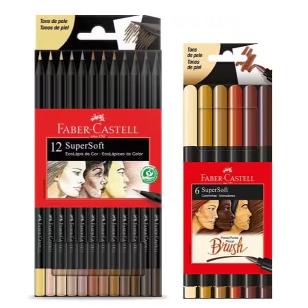 Kit Tons De Pele Lápis SuperSoft 12 Cores + 6 Brush Pele Faber-Castell