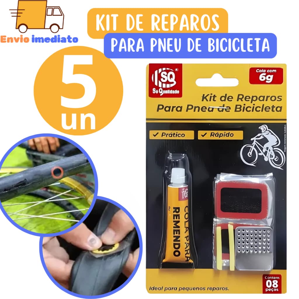 5Kit Reparo Pneu Bike Bicicleta 4 Peças Remendo + Cola Kit Remendo Frio Kit Com 8 Pçs Para Pneu furado para Bicicletaria
