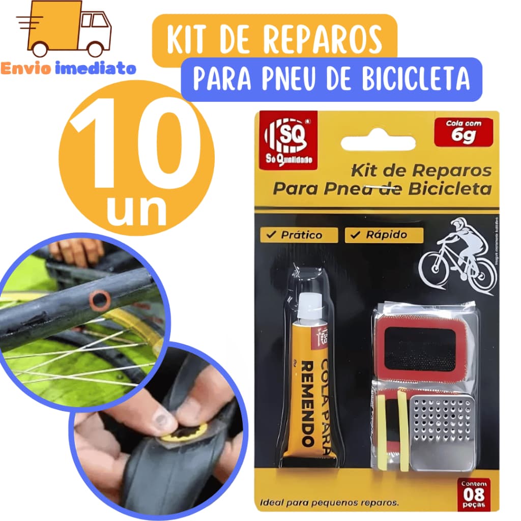 10 Kit Reparo Pneu Bicicleta 4 Peças Remendo + Cola Kit Remendo Frio Kit Com 8 Pçs Para Pneu furado para Bicicletarias