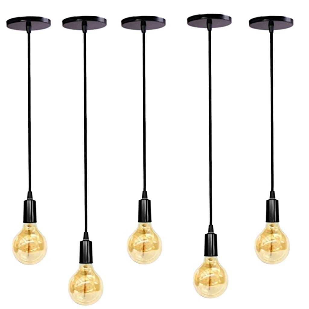 Kit 5 Pendente Fio Cabo Vintage Retrô Industrial Preto Rgulavel