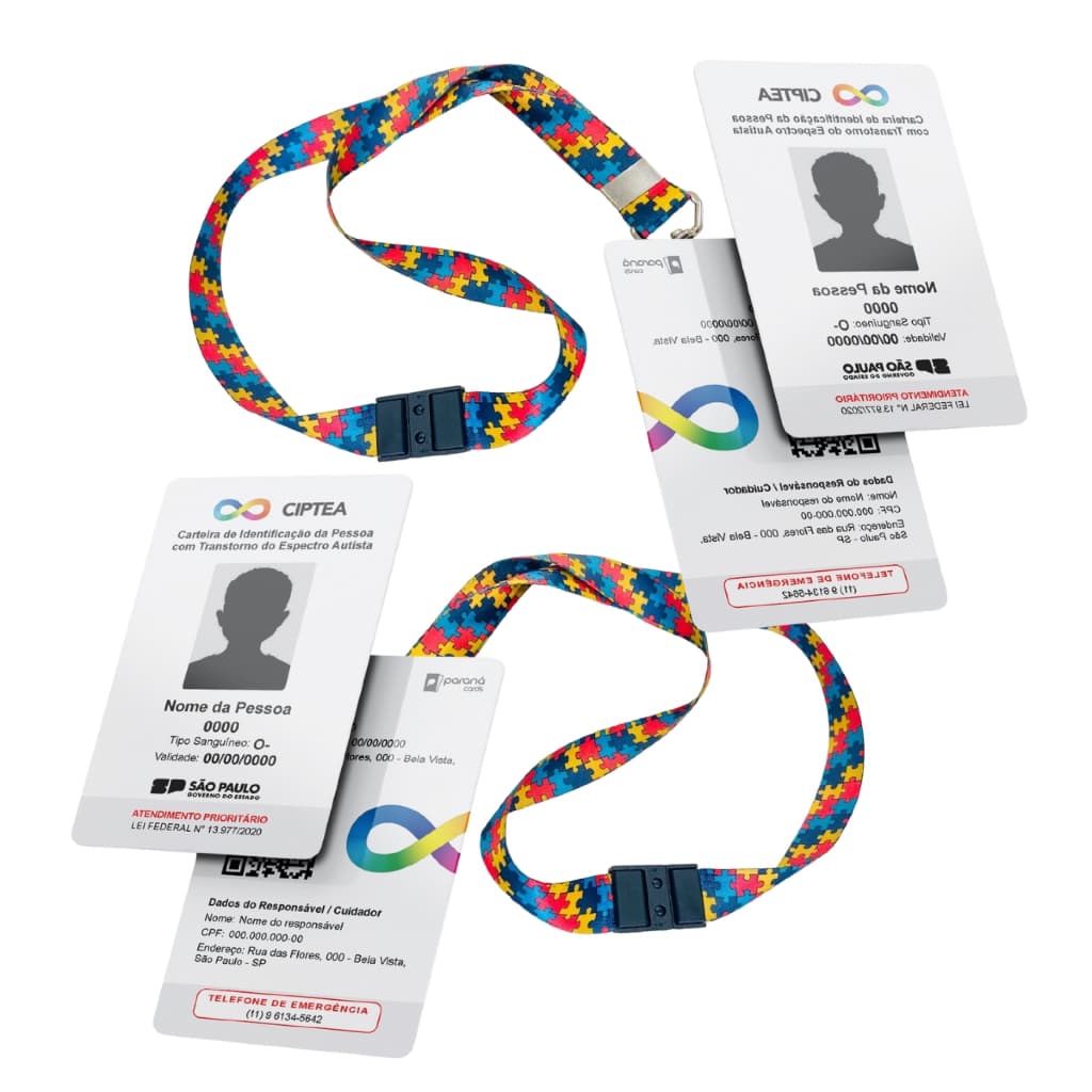 2 Kit Crachá Autismo PVC - Impressão CIPTEA  + Cordão Autismo + Porta Crachá