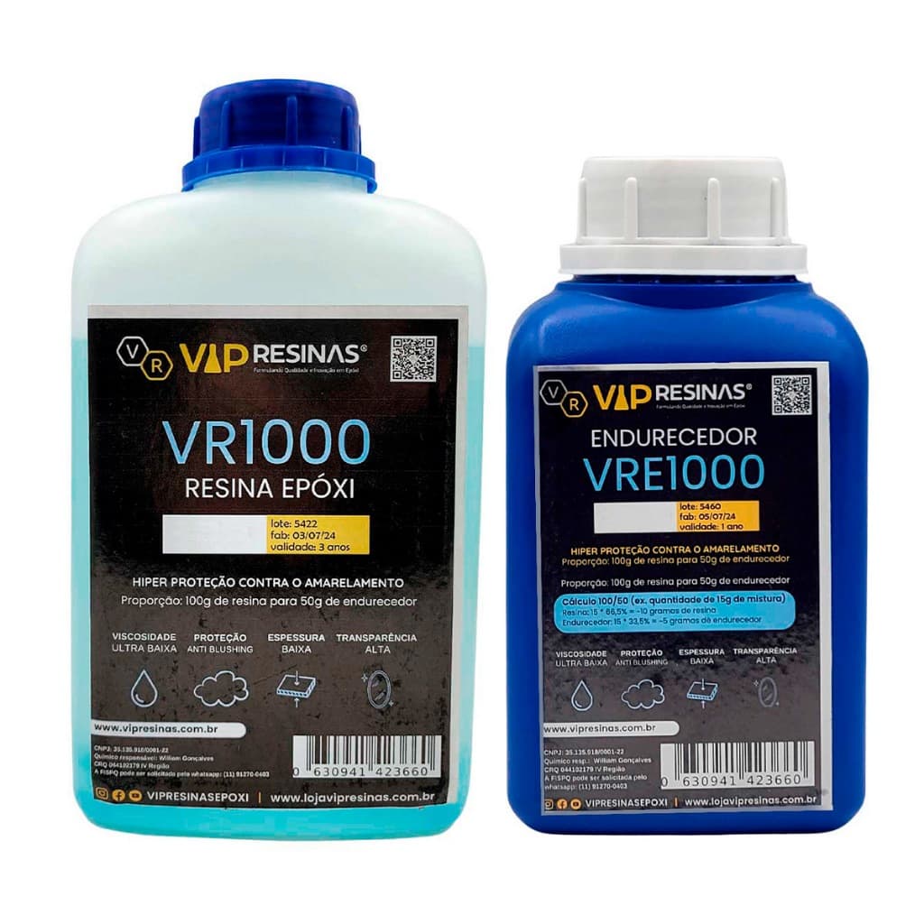 Resina Epóxi + Endurecedor Uv VR1000 1kg  Baixa Espessura
