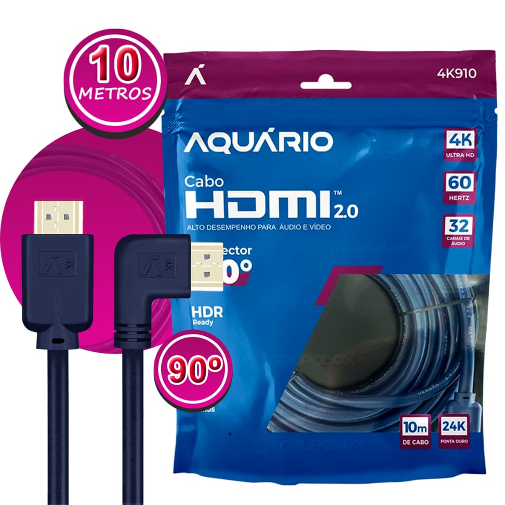Cabo HDMI 4k Full HD 90° Ponta L Blindado Gold 19 Pinos 60Hz 2m 3m 5m 10m