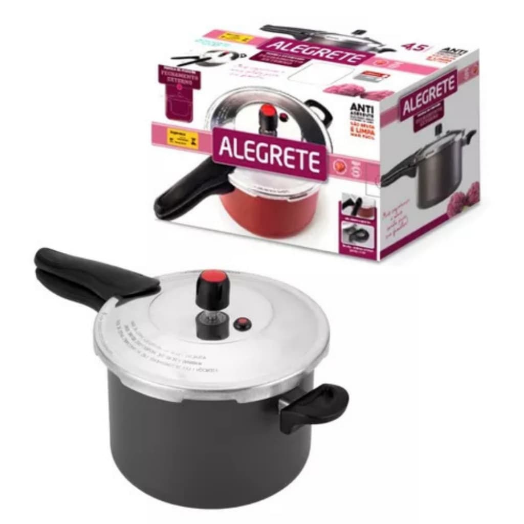 Panela Pressão 4,5l Antiaderente Fechamento Externo Premium Cor Cinza Alegrete