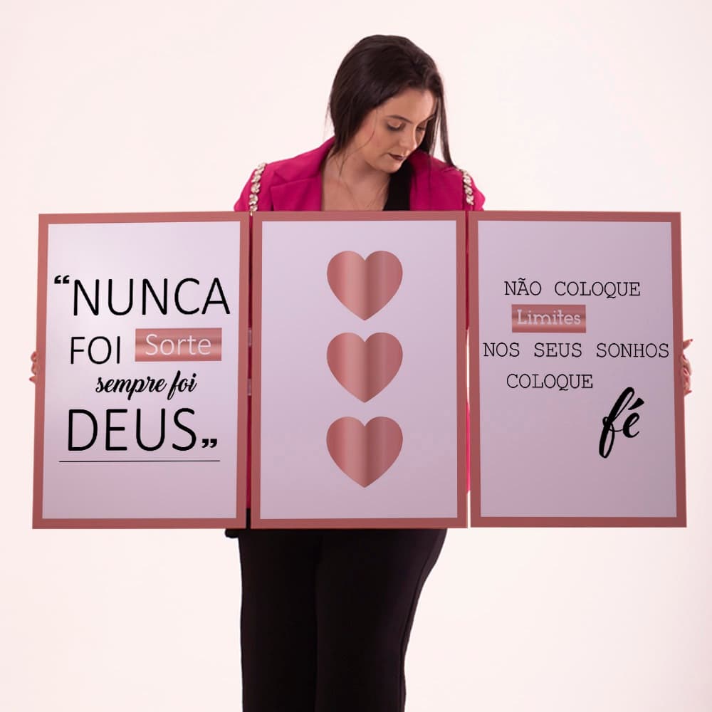 Kit 3 Quadros Grande 96x50 Nunca Foi Sorte Sempre Foi Deus Sala Alta Resolução