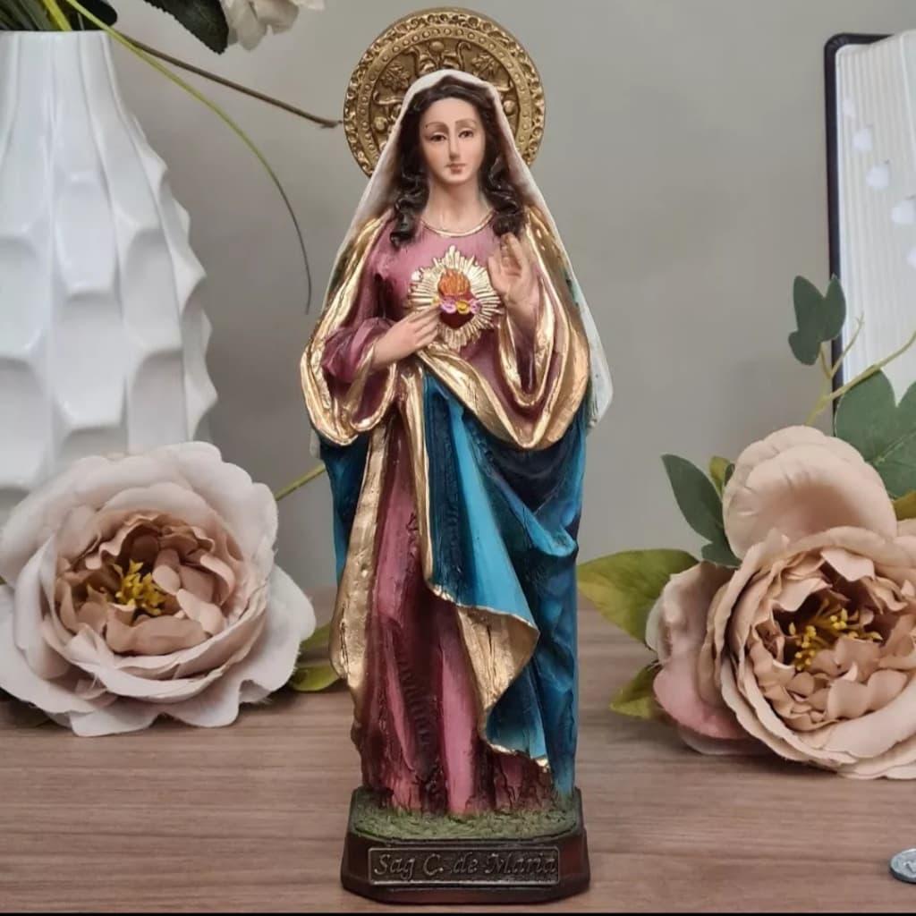 Imagem Sagrado Coração De Maria Barroco 20 Cm Resina