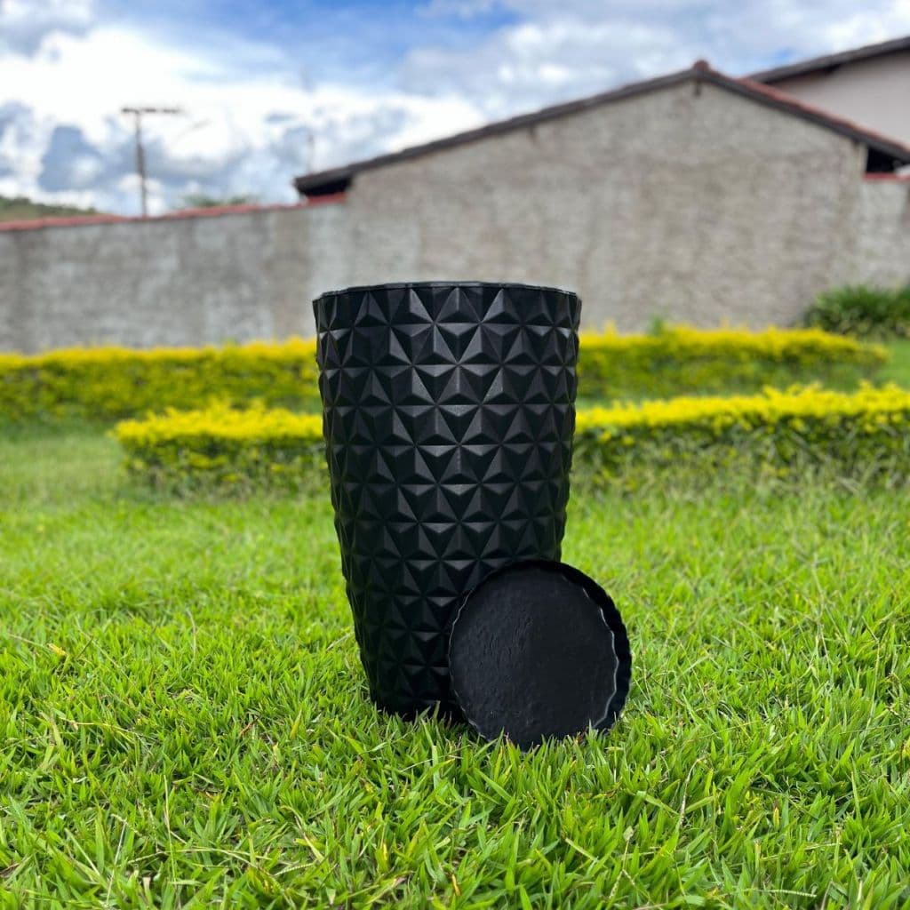 Vaso De Planta Grande Decorativo Coluna Redonda Diamante N4 C/ Prato