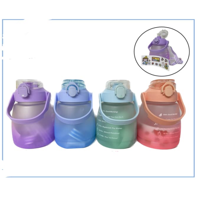 Garrafa de água 1300ml com canudo, alça e adesivo squeeze academia
