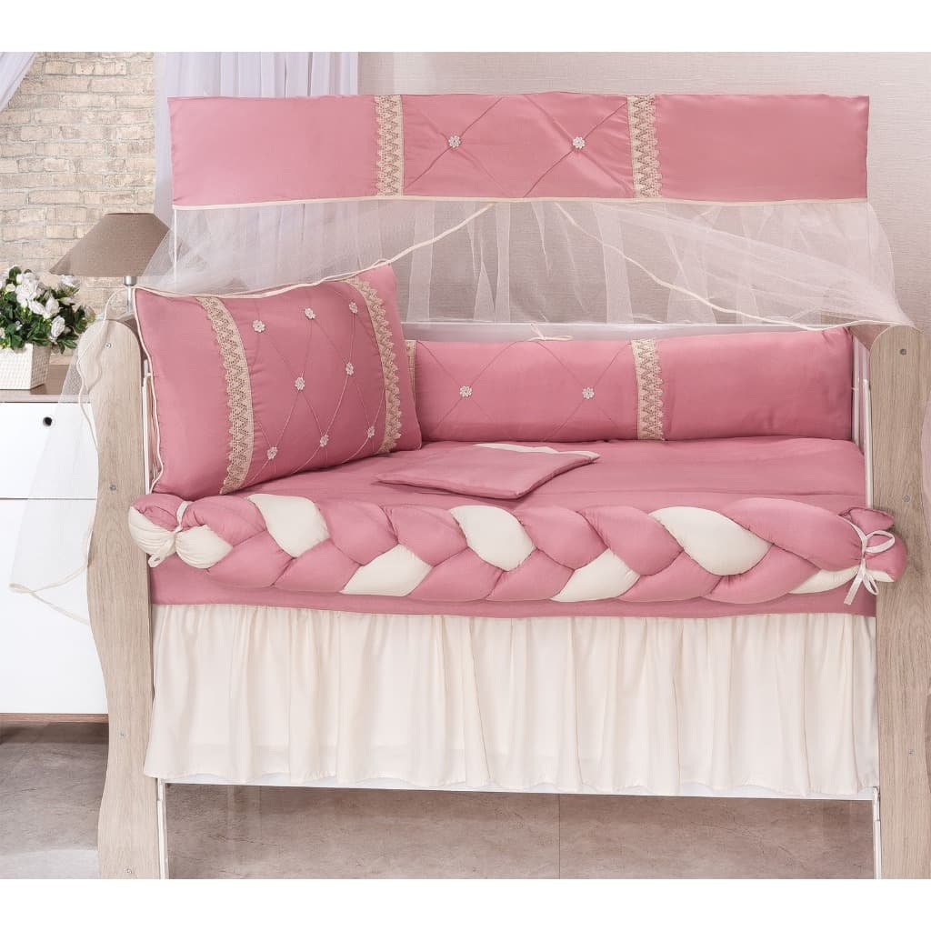 kit de berço americano florsinha rose meia trança menina