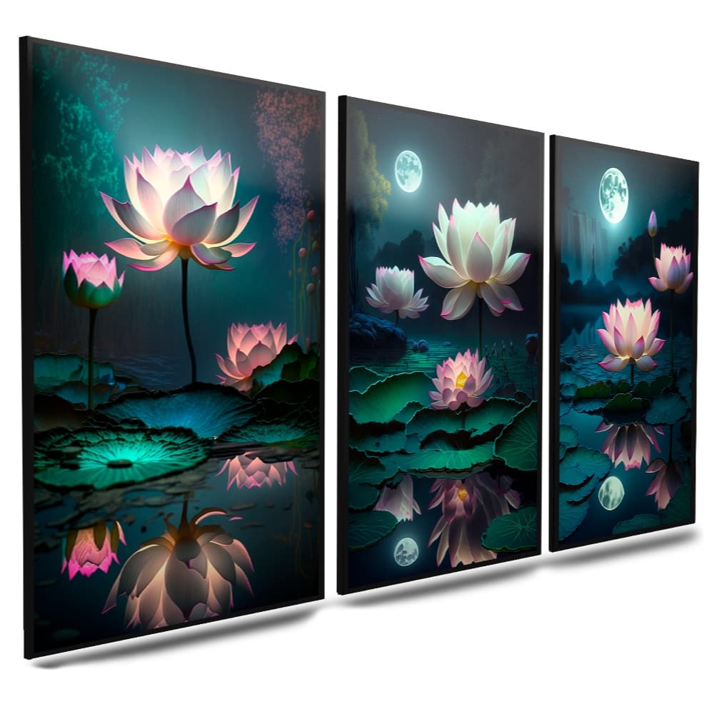 Quadros Decorativos Flor Abstrata Branca 3 Peças Mosaico Sala Quarto Escritório