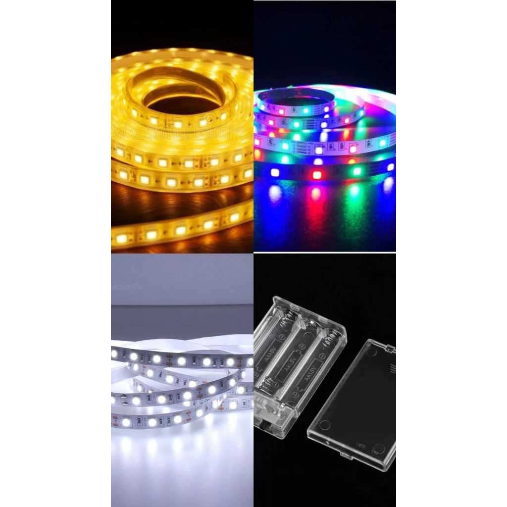 Kit 4 Fitas Super LED 2m 120 LEDs Sem Fio Auto Colante 3 Pilhas Luz Fixa - Branco Quente, Branco Frio e Colorido!