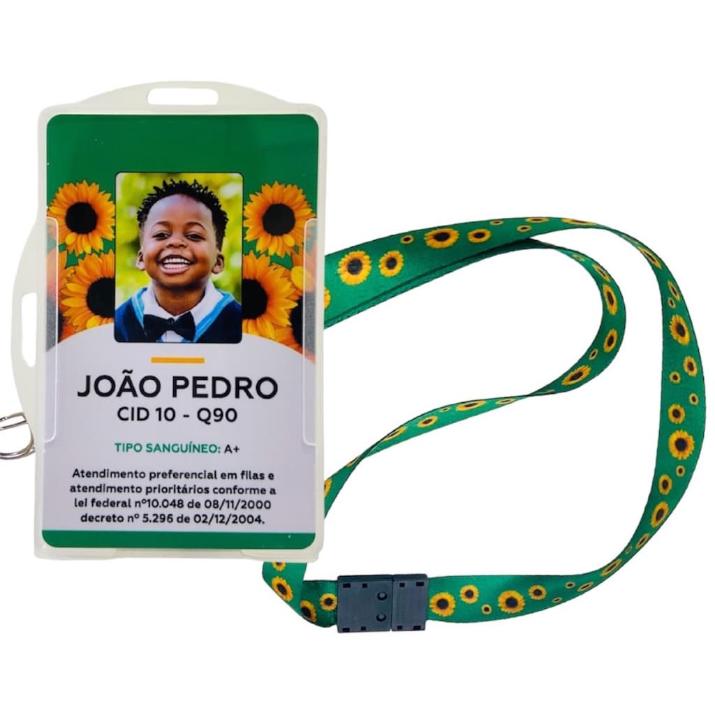 Crachá TDAH Personalizado PVC + Cordão Girassol + Porta Crachá | Identificação Deficiências Ocultas
