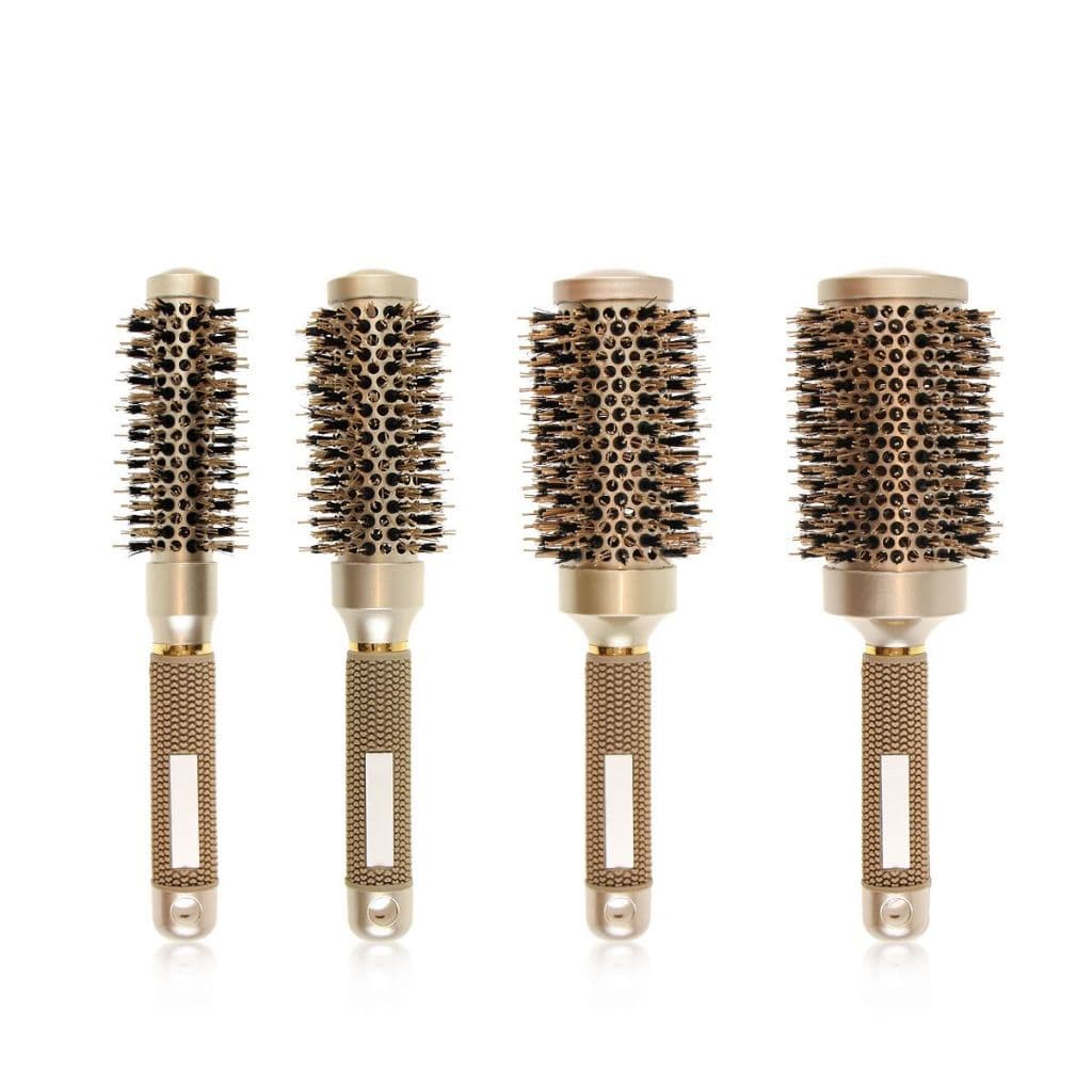 KIT 4 Escovas Profissionais Térmica Cerdas de Nylon E Javali Nano Tecnologia Cor Dourada