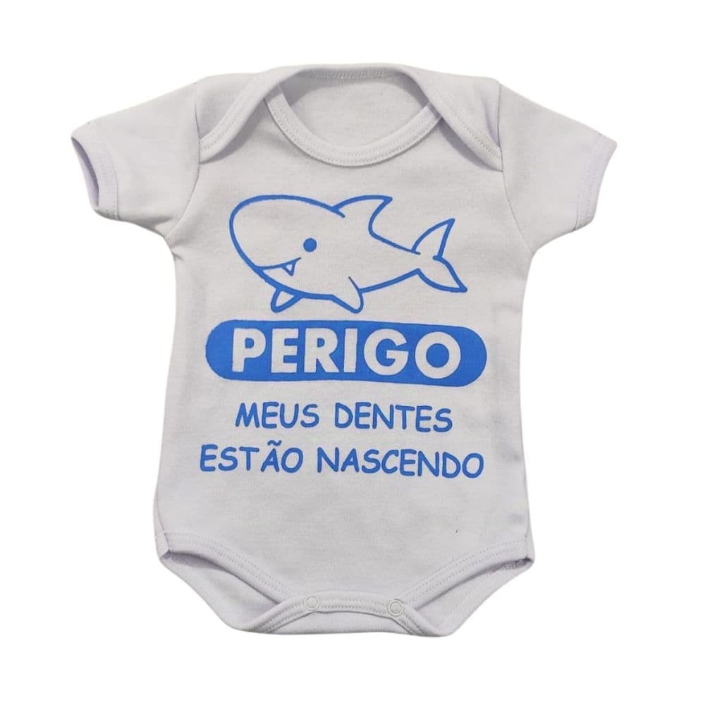 Body Infantil Manga Curta Branco Temático Bebê Frase 100% Suedine