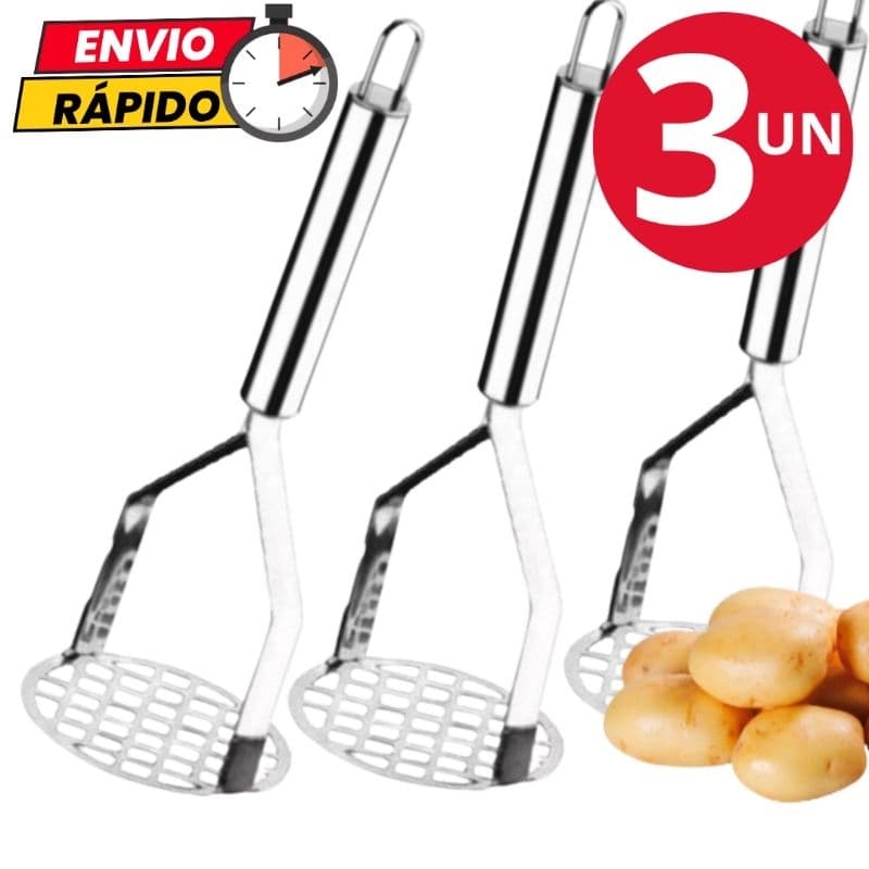 Kit 3 Amassador Espremedor de Batatas Legumes de Aço Inox Para Cozinha