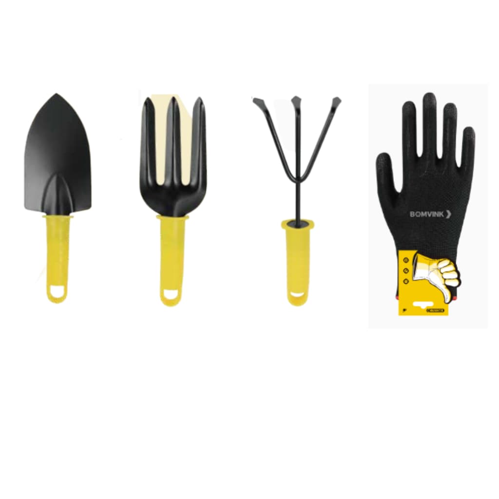 kit jardinagem ferramenta jardim + luvas 4 peças jardineiro rastelo pa tridente horta plantas flores