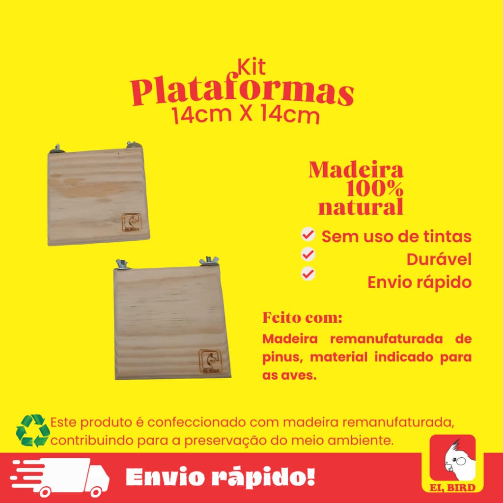 Kit 2 Plataformas de Descanso 14cm x 14cm Calopsita Periquito Agapornis Ring Neck Rosela Ei Bird