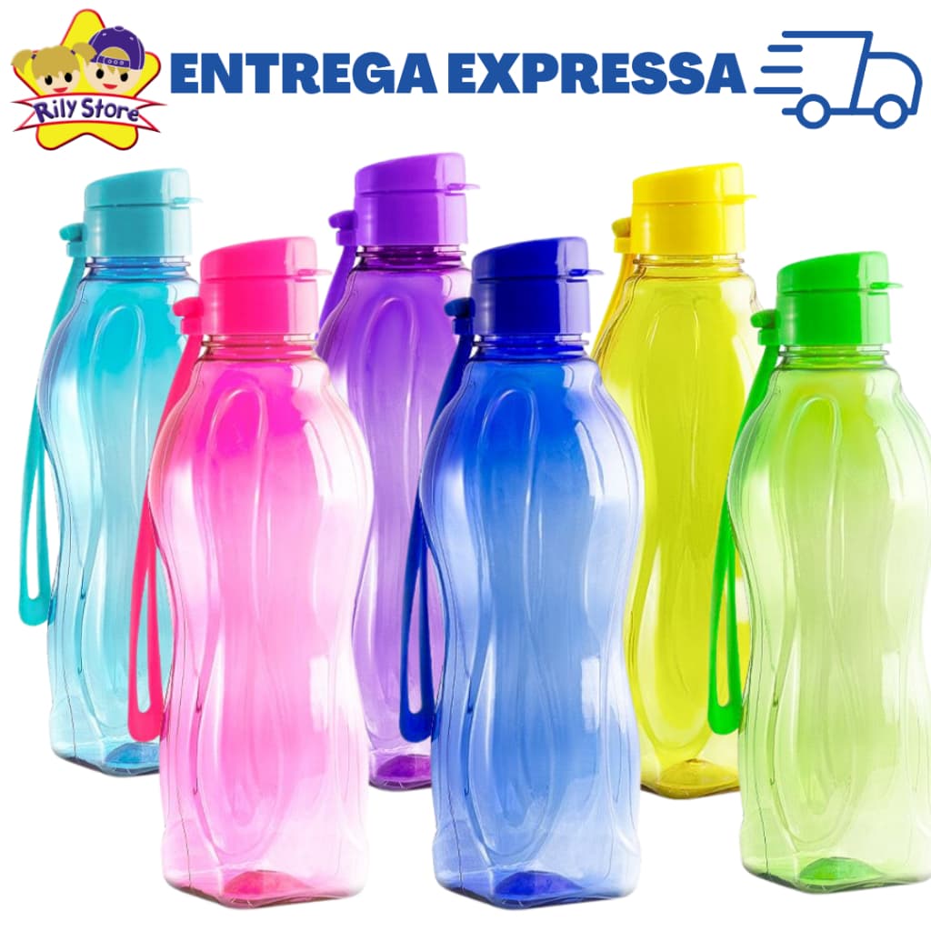 Kit com 6 Garrafas Squeeze 600 ML de Água, Academia, Esportes + Diversas Cores