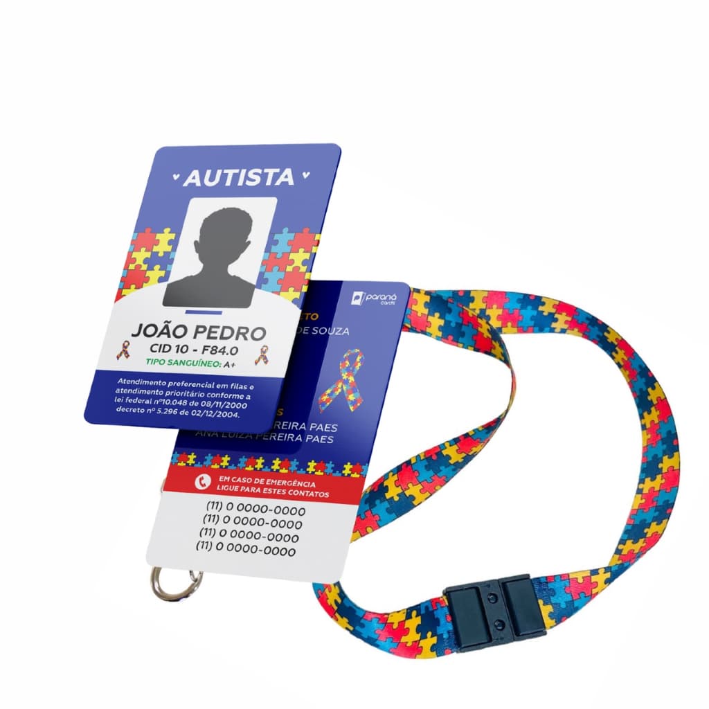 Crachá Autismo PVC Personalizado + Cordão Autismo + Porta Crachá